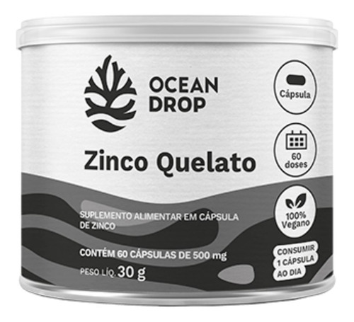 Kit 3x Zinco Quelato Bisglicinato 60 Caps 500 Mg Ocean Drop Sabor Sem Sabor