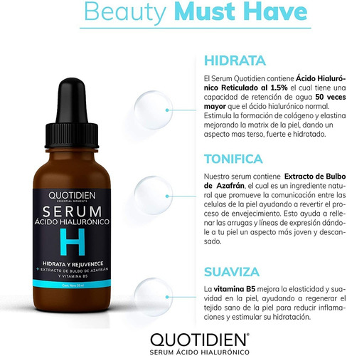 Imagen 4 de 8 de Serum Ácido Hialurónico Facial+vitamina B5+extracto Azafran