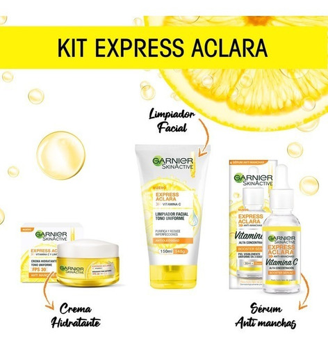 Garnier Kit Express Aclara: Serum, Crema, Gel Con Vitamina C