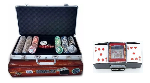 Set Juego Poker X 300 Fichas Numeradas Con Mezclador Cartas