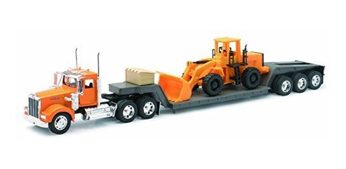 Kenworth W900 Lowboy With Construction Tractor Por New Ray