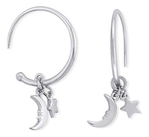 Jewelry Aretes Aro Plata Diseño Luna Y Estrella