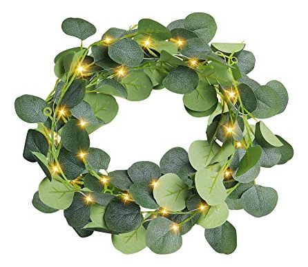 50 Led Artificial Eucalipto Garland 16 Ft Greenery 8z3tr