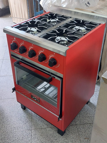 Cocina Industrial Hoffen 4 Hornallas 55 Cm Ancho Con Visor Rojo