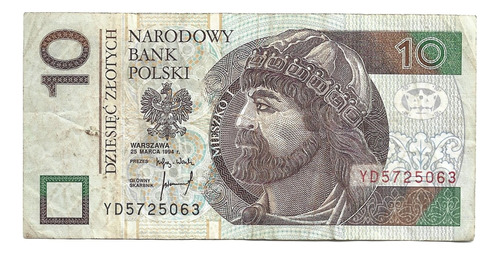 Liquido Billete De Polonia. 10 Zlotych 1994