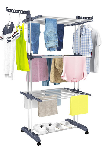 Timotech Tendedero Plegable 4 Niveles Con Ruedas Y Ganchos Color Gris