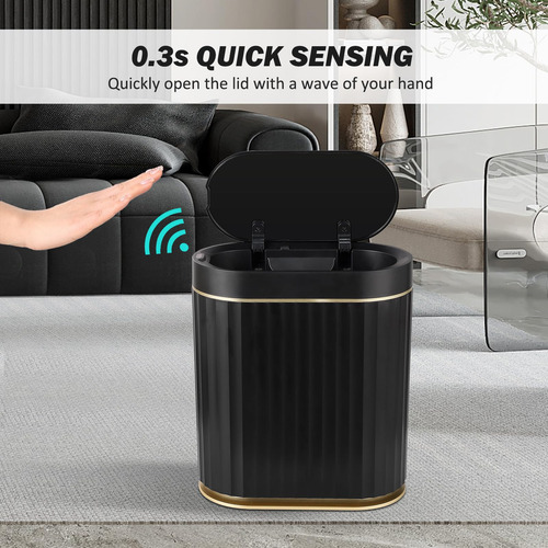 Cubeta De Basura Con Tapa Para Baño Negro Con Sensor De 2