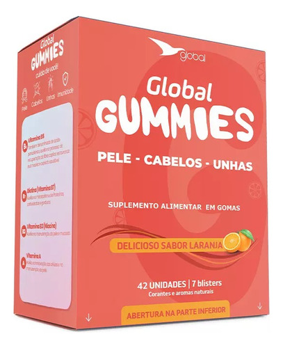 Global Gummies Pele Unhas Cabelos Sabor Laranja Com 42 Unid.