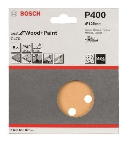 Set De 5 Lijas Para Lijadora Rotoorbital Bosch 125mm G400