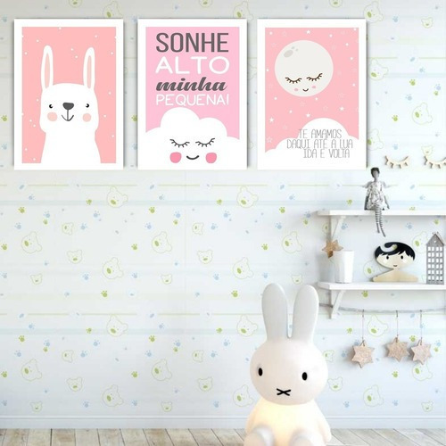 Quadros Para Quarto De Bebe Menina Lua Urso Nuvem