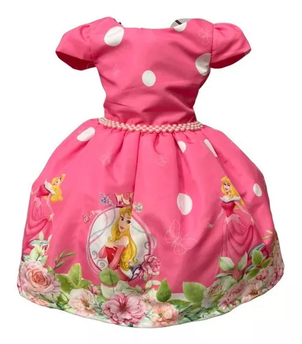 VESTIDO BEBE ROSA FESTA PRINCESA AURORA BELA ADORMECIDA LUXO