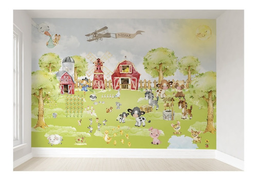 Papel De Parede Fazendinha Autocolante Infantil Vr225 8m²