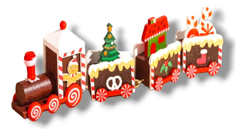 Set Mini Tren De Madera Navideño Navidad 1 Tren 3 Vagones