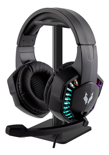 Auriculares Gamer Rgb Con Micrófono + Soporte Ps Pc Xbox Color Negro