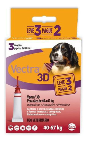 Vectra 3d Caes Combo 3 Pipetas 40 A 67kg Ceva