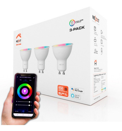 Imagen 2 de 6 de Pack 3 Ampolletas Wifi Inteligente Gu10 Blanco/color Nexxt