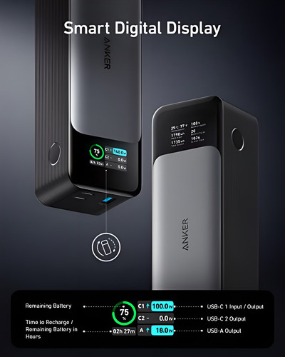 Anker Power Bank 24,000mah 3 Puertos 140w Pantalla Digital
