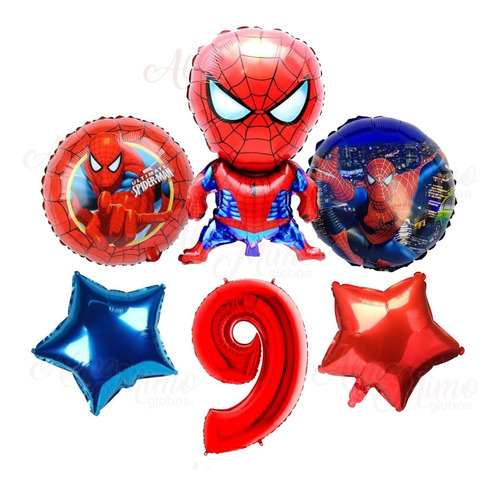 Pack.globos Spiderman X 5 ( Con Número Gigante)