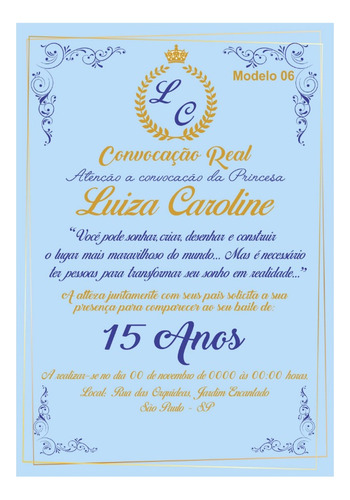 70 Convite Festa 15 Anos Realeza Menina + 210 Individuais!!!