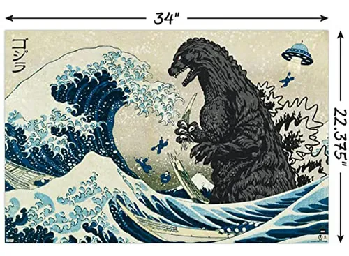 Póster De Pared Godzilla - Gran Ola, X , Sin Marco