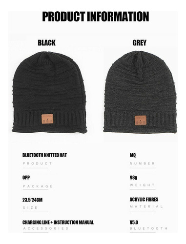 Chapéu De Inverno Com Bluetooth 5.0, Gorro De Malha Quente,