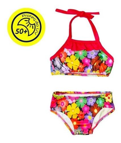 Biquini Infantil Moda Praia Verão Florido Proteção Uv50 1ao7