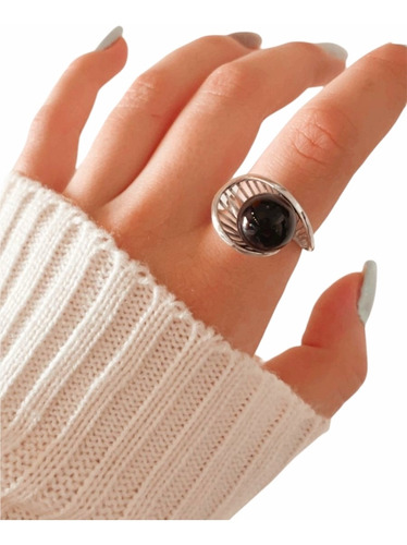 Anillo Onix  Negro Bola. Plata 925