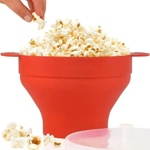 Pipoqueira p/ Microondas de Silicone c/ Tampa Firme e produto Leve