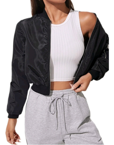 Chaqueta Shein Bomber Negra Bl