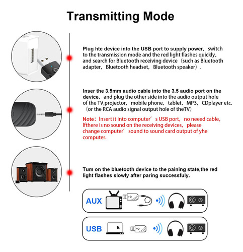 4 Transmisor Y Receptor Usb Bluetooth 5.0 Audio De Baja