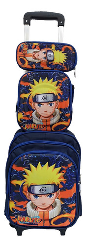 Kit Escolar 3d: Mochila Carrito +lanchera +cartuchera Naruto