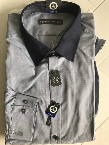 Camisa Manga Larga Angelo Litrico De Vestir  Slim Fit