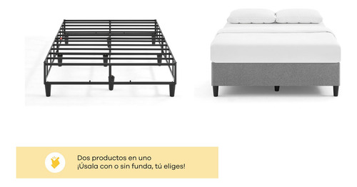 Base De Cama De Metal Tipo Box Con Funda Tamaño King Color Negro