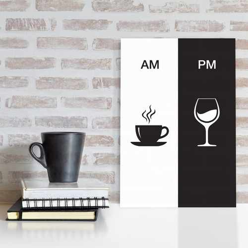 Placa Decorativa Vinho E Café Am/pm Minimalista 20x30cm