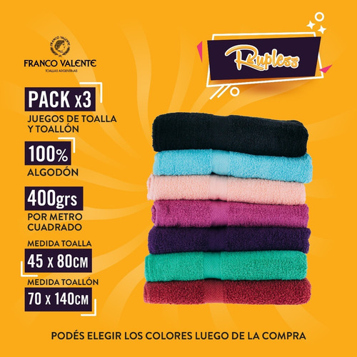 Imagen 3 de 10 de Pack De 3 Juegos De Toalla Y Toallón Franco Valente Oferta