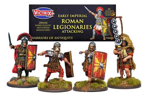 Caixa 25 Miniaturas Romanos Legionários Atacando Victrix