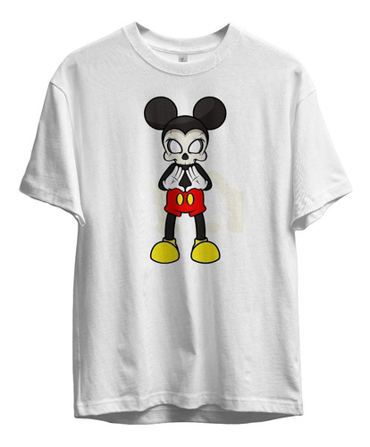 Remera Mickey Mouse Cuerpo Entero Calavera Algodon Blanca