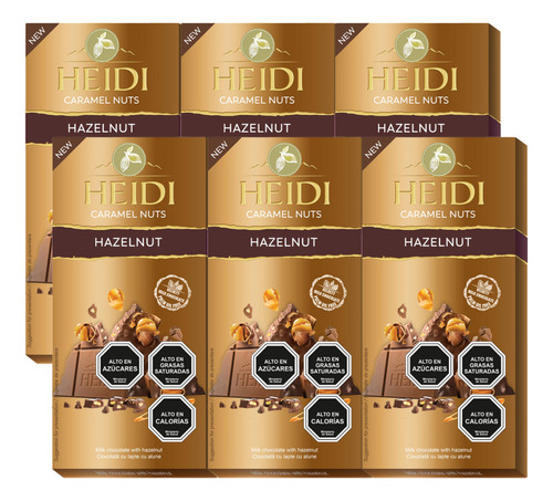 Pack 6 Tableta De Chocolate Heidi Caramel Nuts Hazelnuts 80g