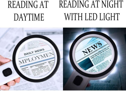Lupa Óptica De Doble Capa 10x Grande Con Luz Led