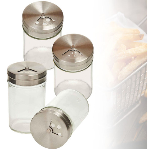 Set De Condimentos En Vidrio Con Tapa De Acero Inox