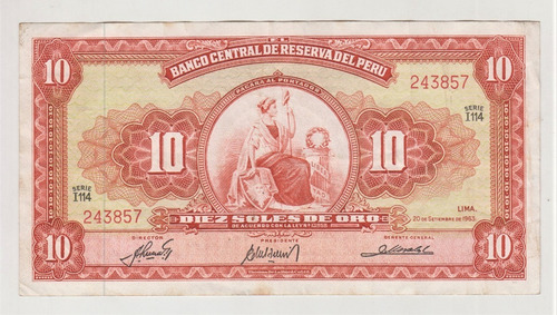 Billete Perú 10 Soles 1963 Thomas De La Rue (c85)