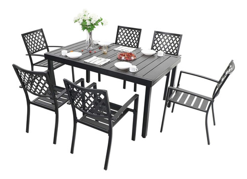 Mfstudio Juego De Comedor Para Patio Al Aire Libre, 6 Sillas