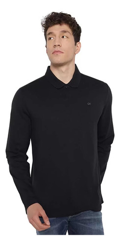 Playera Polo Calvin Klein Hombre Manga Larga Algodón Negro