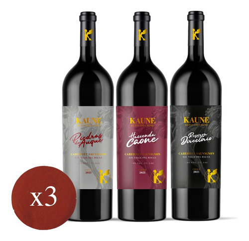 Pack 3 Vinos Premium Viña Kaune 2021 - Cabernet Sauvignon 