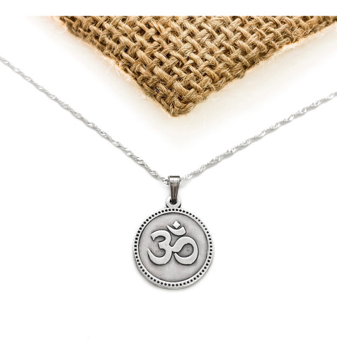 Cadena Y Dije Om HindĂș Mantra Yoga Plata 925 Plateado 45 Cm