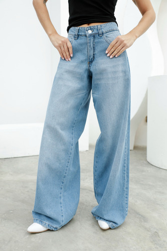 Pantalón Baggy De Jean Rígido Tiro Medio - Oriental