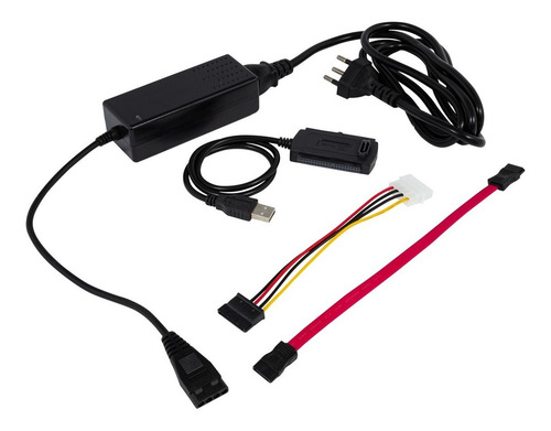 Cabo Adaptador Usb 2.0 Hd Conversor P/ Ide Sata Fonte 3 Em 1 Cor Preto