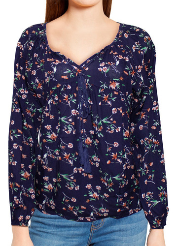 Blusa Dama Moda Mujer Estampado Flores Cordón En Cuello M820