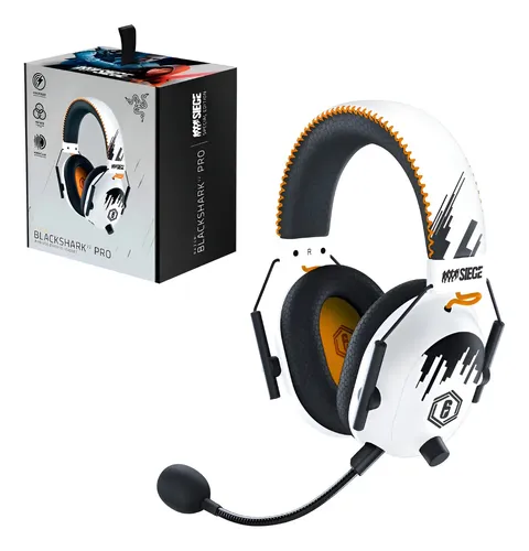 Headset Razer Blackshark V2 Pro Ed. R6 Siege Sem Fio Branco
