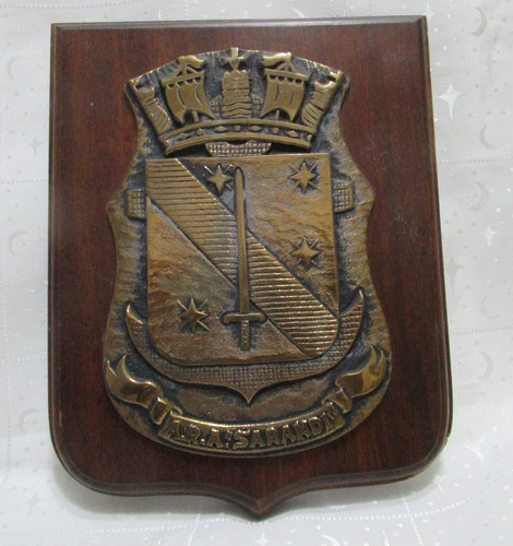 Escudo Placa Naval Bronce A.r.a Sarandi Base Madera 25 Cm